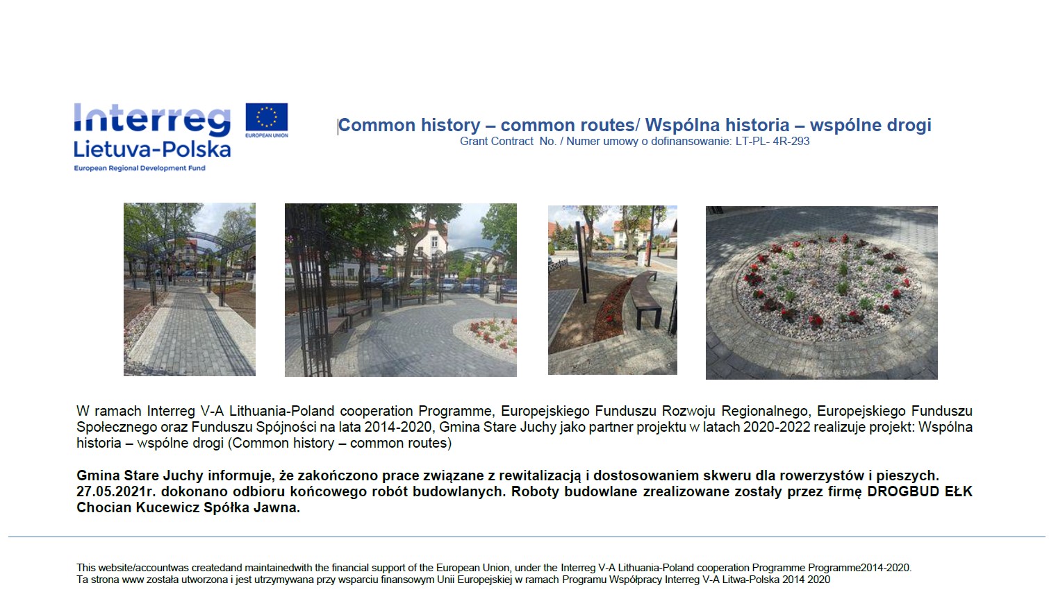 Informacja ZAKOŃCZENIE PRAC ZWIĄZANYCH Z REWITALIZACJĄ I DOSTOSOWANIEM SKWERU DLA ROWERZYST&Oacute;W I PIESZYCH